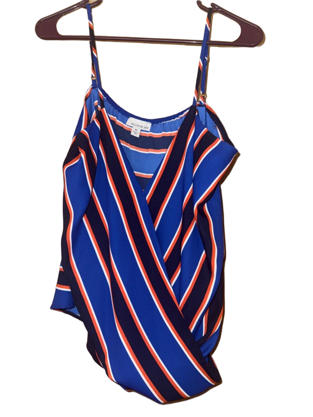 Allison Joy Royal Blue Navy Orange Striped Wrap Cami